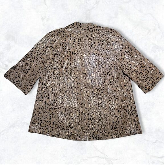 LINEAR Leopard Print Metallic Gold Crop Sleeve Open Front Stylish Jacket - Picture 4 of 8